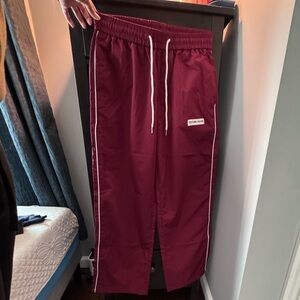 Letter Patched Drawstring Waisted Cargo Pants Seam Side Loose Fit Sports Joggers